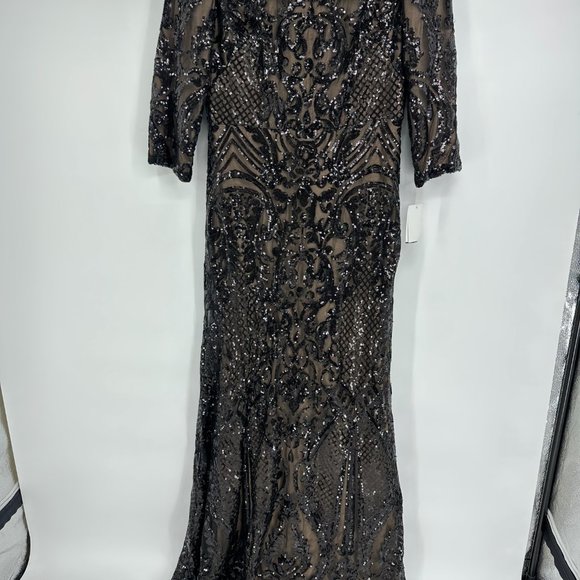 Alex Evenings Sequin 3/4 Sleeve Mermaid Sequin Maxi Dress NWT size 10 $249 Black - Picture 1 of 8